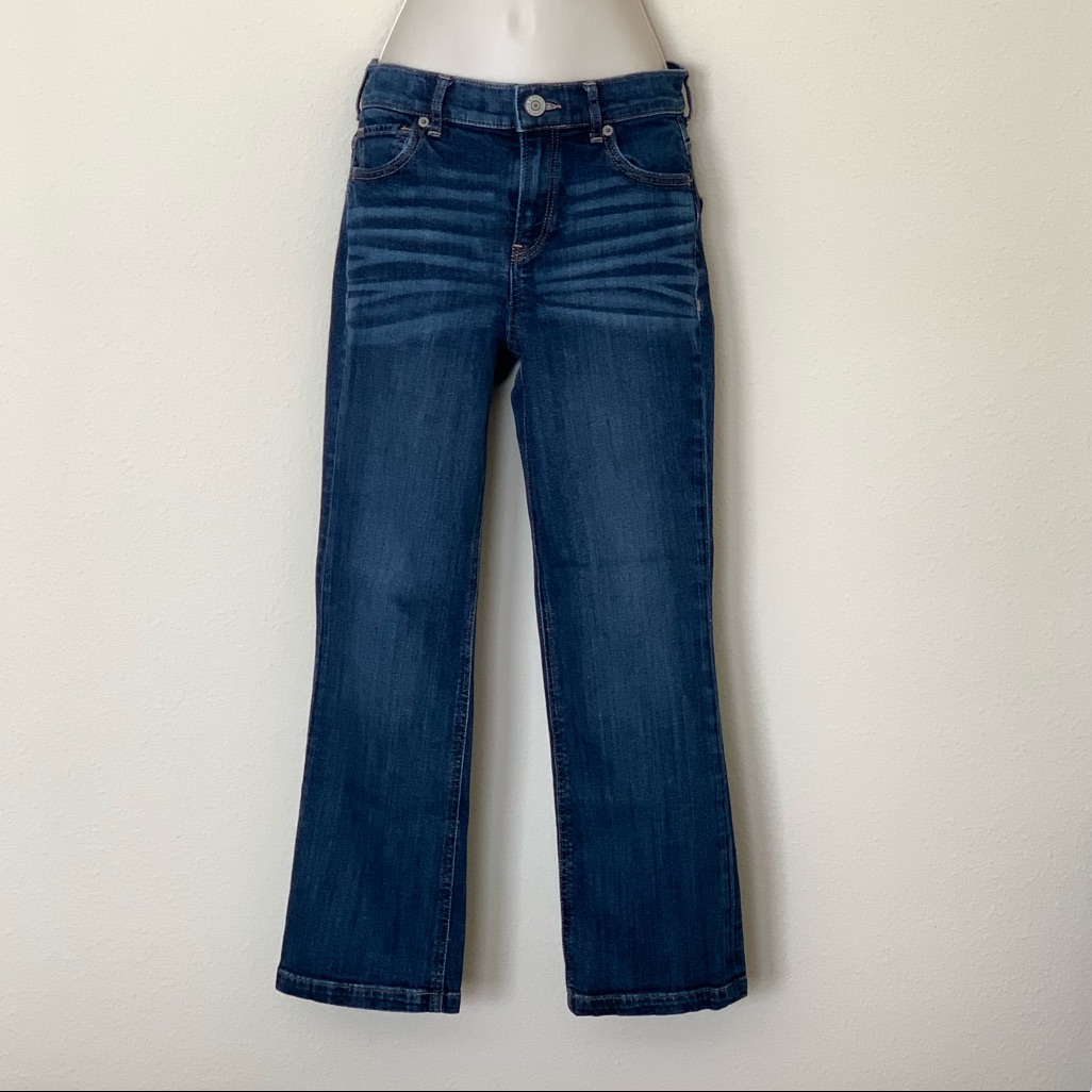 Express High Rise Bell Crop Dark Wash Jeans